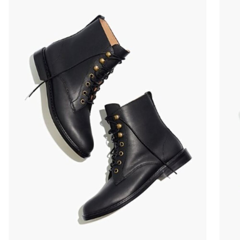 Madewell Combat Ankle Boots womens 6.5 Black Kellie Leather Lace Up